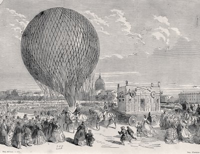 Nadars ballong, Le Géant klargjøres på Champ de Mars, Paris for sin første flytur 4. oktober 1863, illustrasjon fra Paris a Travers Les Siecles: Tome 5, 1889 av French School