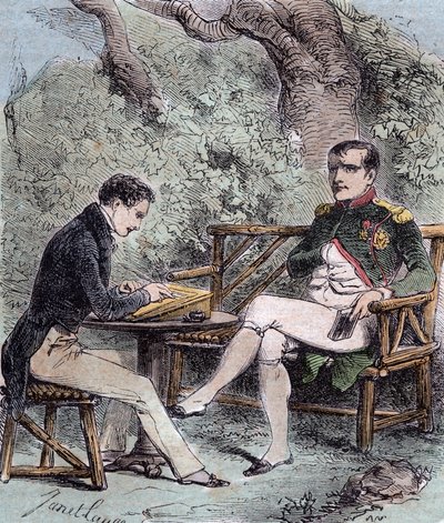 Napoleon a Sainte-Helene - Napoleon dikterer memoarene sine til Emmanuel Pons de Las Cases (1800-1854) sønn av Emmanuel de las Cases, - Fra Emmanuel de las Cases, Napoleon, Memorial de Sainte-Helene av French School