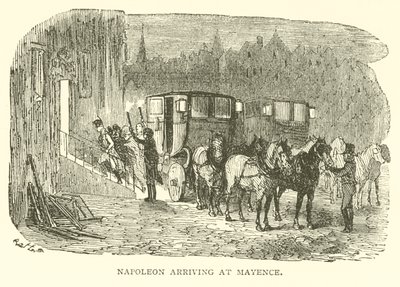 Napoleon ankommer Mayence (gravering) av French School