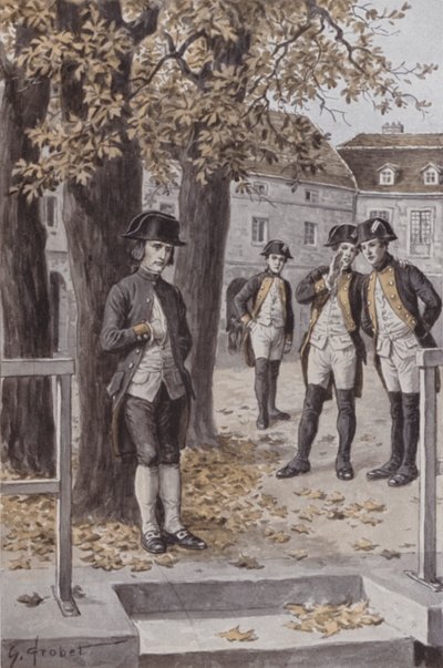 Napoleon ved militærskolen i Brienne (litografi) av French School