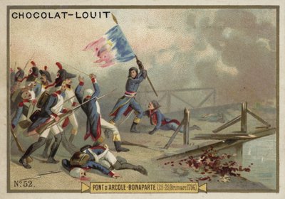 Napoleon i slaget ved broen over Arcole, Italia, franske revolusjonskriger, 15.–17. november 1796 av French School