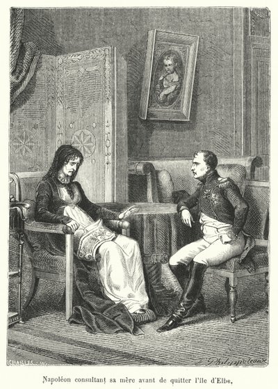 Napoleon konsulterte moren sin før han forlot øya Elba (gravering) av French School
