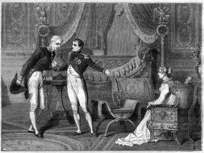 Napoleon, hans kone Marie-Louise og prins Metternich snakker av French School