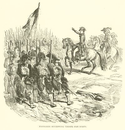 Napoleon gjennomgår tropper for Spania (gravering) av French School