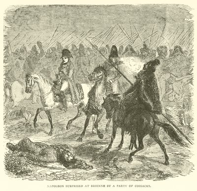 Napoleon overrasket Brienne av et parti kosakker (gravering) av French School