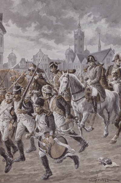 Napoleon med hæren sin (lito) av French School