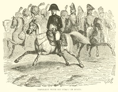 Napoleon med sin stab i Spania (gravering) av French School