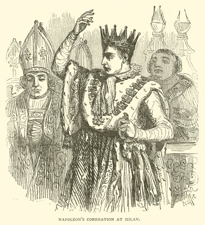 Napoleons kroning i Milano (gravering) av French School