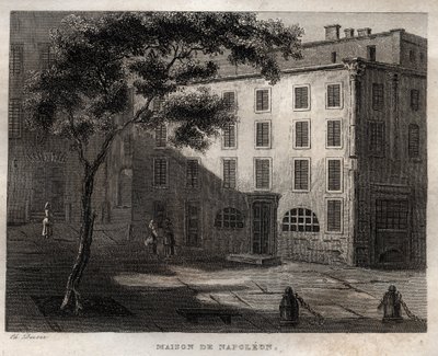 Innfødt hus til Napoleon Bonaparte i Ajaccio (Korsika) - Fødested til Napoleon Bonaparte a Ajaccio en Corsica - Gravering fra "" Pittoreske Italia" - Historisk og beskrivende maleri av Italia" av M. de Norvins, Ch. Nodier 1834-1836. av French School