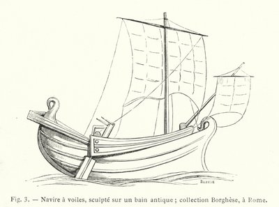 Seilfartøy, skåret på et antikt bad; Borghese-samlingen, i Roma (gravering) av French School
