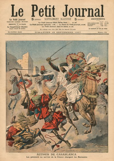 I nærheten av Casablanca lader goumierene mot marokkanerne, illustrasjon fra 