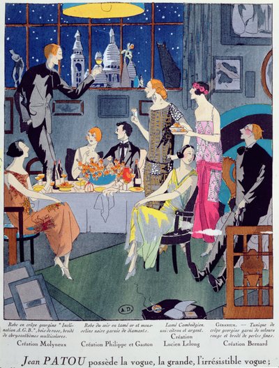 Nyttårsaften, motetallerken fra Art, Gout, Beaute, utgitt i Paris, desember 1923 (pochoir-trykk) av French School