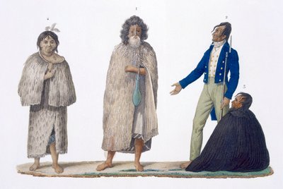 New Zealand-innfødte i urfolk og vestlig kjole, 1826 av French School