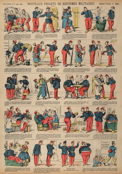 Nye reformprosjekter i den franske hæren (farget gravering) av French School