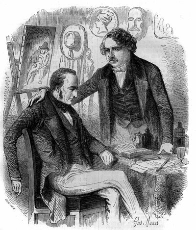Nicephore Niepce (1765-1833) og Louis Daguerre (1787-1851), franske oppfinnere, pionerer innen fotografi. Gravering fra 1852. av French School