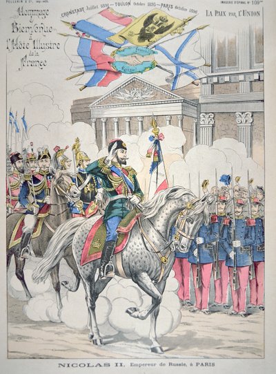 Nicholas II besøker Paris i oktober 1896 (farge litho) av French School