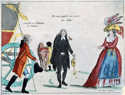 Adelsmenn, presteskap og borgerskap uten penger, karikatur av revolusjonen, slutten av 1700-tallet av French School