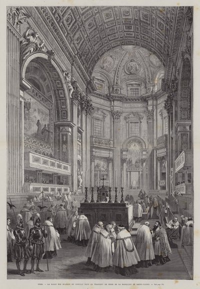 Nord transept av Peterskirken, Vatikanstaten, Roma, Italia (gravering) av French School