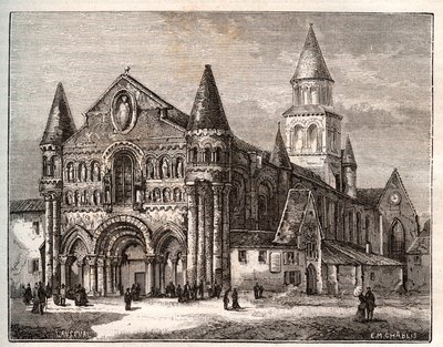 Notre Dame (Notre-Dame) av Poitiers - gravering i "Frankrike illustrert: geografi, historie, statistisk administrasjon" av VA Malt-Brown. 1884 av French School