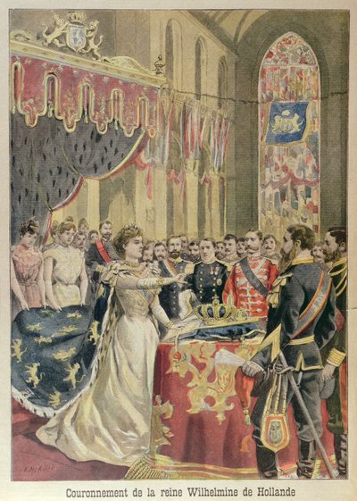 Dronning Wilhelminas konstitusjonsed (1880-1962) ved Nieuwe Kerk (Nye kirke) Amsterdam, 31. august 1898, illustrasjon fra Le Petit Journal, september 1898 av French School