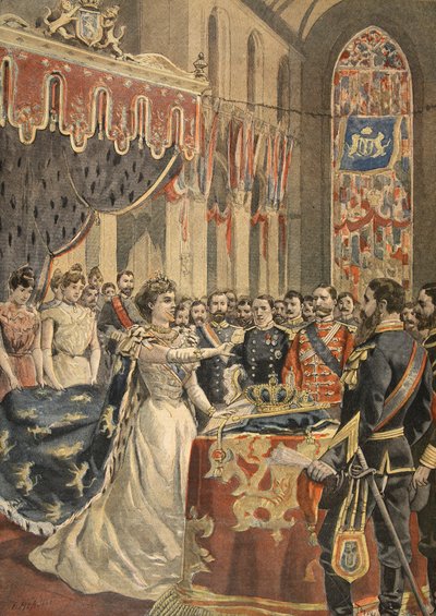 Dronning Wilheminas konstitusjonsed illustrasjon fra Le Petit Journal: Supplement illustre, 1898 av French School