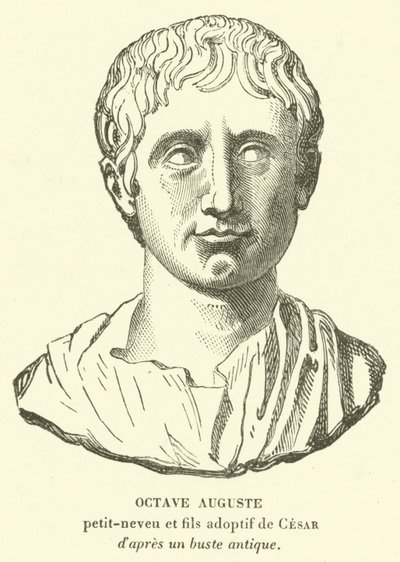 Octavian Augustus, oldebarn og adoptivsønn og arving etter Julius Caesar (gravering) av French School