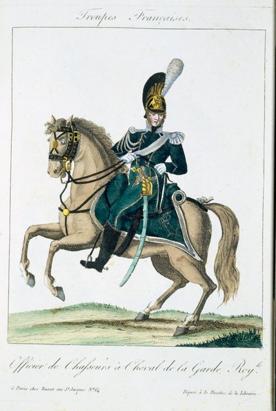 Offiser for Royal Horse Guards, fra Troupes Francaises, pub. i Basset, Paris, ca. 1790 av French School