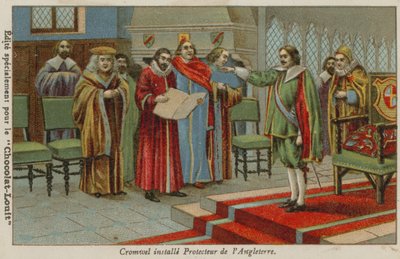 Oliver Cromwell sverget inn som Lord Protector av England, Skottland og Irland, 1653 av French School