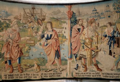 Til venstre, Samothes (eller Samote), den første kongen av gallerne, et septer i hånden og et alfabet (han ville være oppfinneren av bokstaver), nederst en båt og landskap i Gallia, Middelhavet, Rhône og hav, til høyre, Celtic Jupiter med av French School