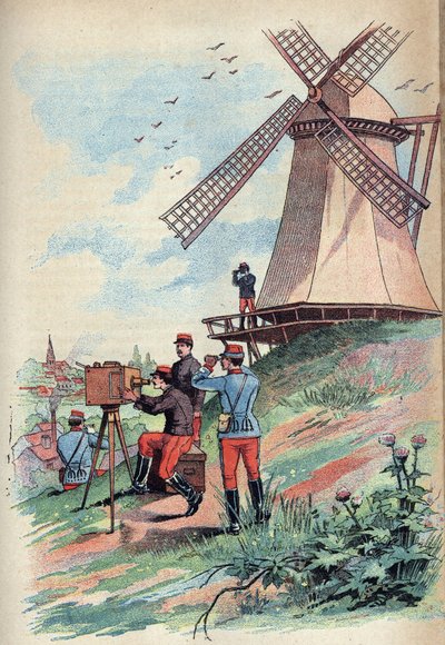 Optical telegraph - The Optical Telegraph or Telegraph Chappe in the 19th century - Engraving in “Sciences brought to the grasp of all - Popular physics and chemistry” by Alexis Clerc - Late 19th century - Private collection av French School