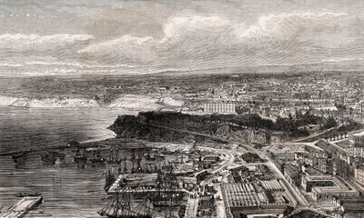 Oran - Algerie - gravering i "" La France illustree: geografi, historie, statistisk administrasjon"" av V.A. Malt-brun. 1884 av French School