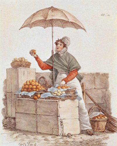 Oransje selger, trykk, Frankrike av French School