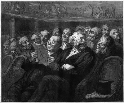 Orchestra chairs. Cartoon by Honore Daumier (1808-1879). Engraving in “” Le Monde Illustré”” n°1101 of May 4 av French School