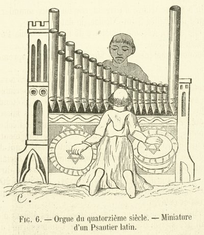 Orgel fra det fjortende århundre, Miniatyr av en latinsk psalter (gravering) av French School