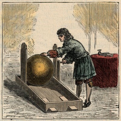 Otto von Guericke (1602-1686), tysk fysiker, som driver den første statiske elektrisitetsgeneratoren - Statiske maskiner: Otto von Guericke (Otto de Guericke av French School