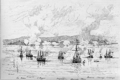 Stillehavskrigen (1879-1884) mellom Peru og Bolivia og Chile - 22. april av French School