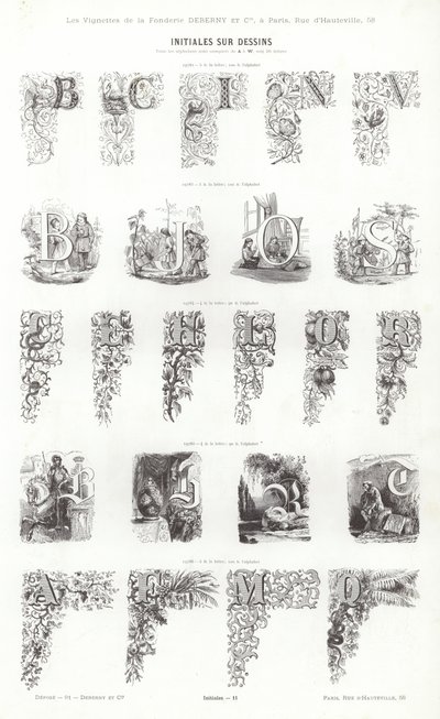 Side fra typografiske vignetter (gravering) av French School