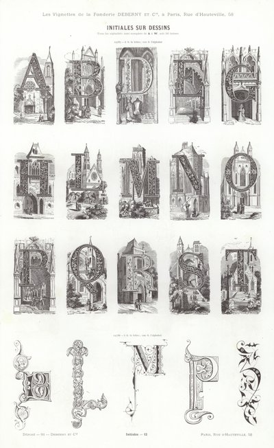 Side fra typografiske vignetter (gravering) av French School