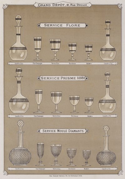 Side fra katalogen til Grand Depot de Porcelaines, Faiences et Verreries (farge litho) av French School