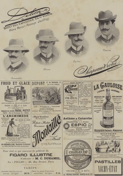 Side med annonser fra Le Figaro Illustre, desember 1897 (bilder) av French School