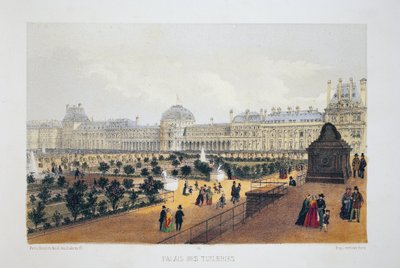 Tuileries-palasset, Paris. Akvarelllitografi, illustrasjon i "Album, souvenirs de Paris"", Daziaro-redaktør, Paris av French School