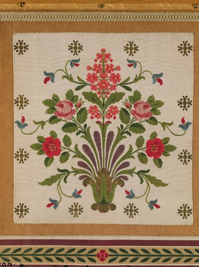 Panel av silke med en bukett blomster fra Pernon, Lyons (silke) av French School