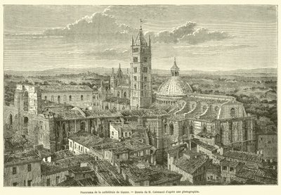 Panorama over Siena-katedralen (gravering) av French School