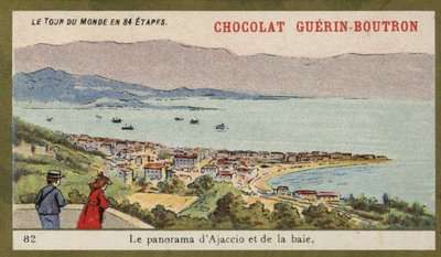 Panorama av Ajaccio og bukten (chromolitho) av French School