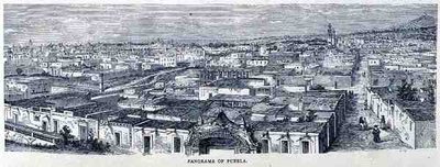 Panorama av Puebla, Central Mexico, fra The Ancient Cities of the New World, av Claude-Joseph-Desire Charnay, pub. 1887 av French School