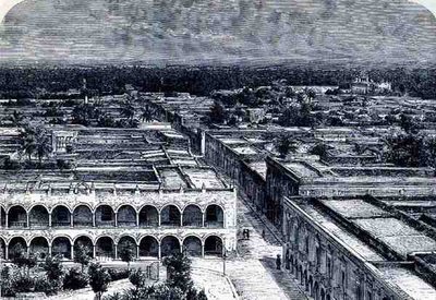 Panoramautsikt over Merida, fra The Ancient Cities of the New World, av Claude-Joseph-Desire Charnay, pub. 1887 av French School