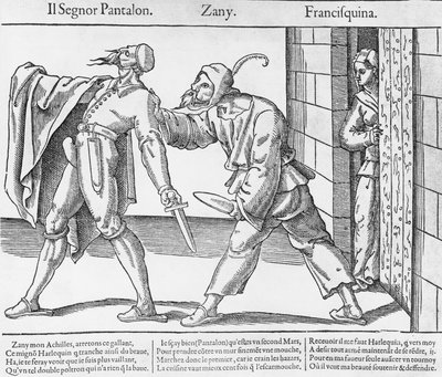 Pantalone, Zanni og Franceschina, scene fra italienske Commedia dell