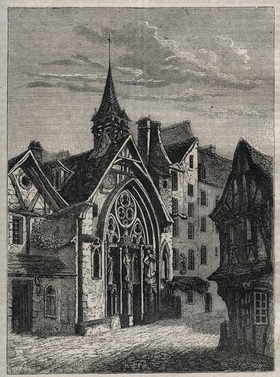Paris - Rue Saint-Martin, kirken Saint-Julien-des-Menetriers (Saint Julien des Menetriers) Gravering i "" Fysisk, sivil og moralsk historie i Paris: fra de første historiske tider til i dag" av Jacques Antoine Dulaure av French School