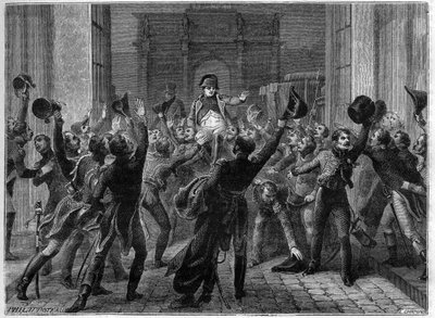 Paris, 20. mars 1815 - Napoleon I vender tilbake til Tuileriene - Les Cent jours (100 dager) Retur av Napoleon til Tuileriene, 20. mars 1815 - i "History of the Empire following the history of the consulat" av Adolphe Thiers - 1879 - privat samling av French School