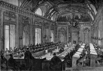 Paris, 4. august 1871: første møte i kommunestyret i tronsalen i Palais du Luxembourg. Gravering i "" Le Monde Illustré"" nr. 748 av 12. august 1871. av French School